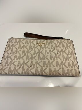 Michael Kors Beige and Brown Monogram Wristlet